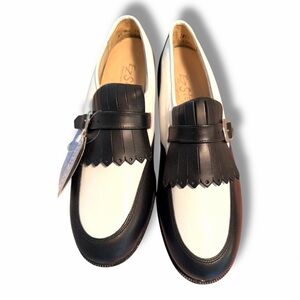 NWT Ez Step Black & White Leather Fringed Golf Shoes Performance Classic 8.5 M